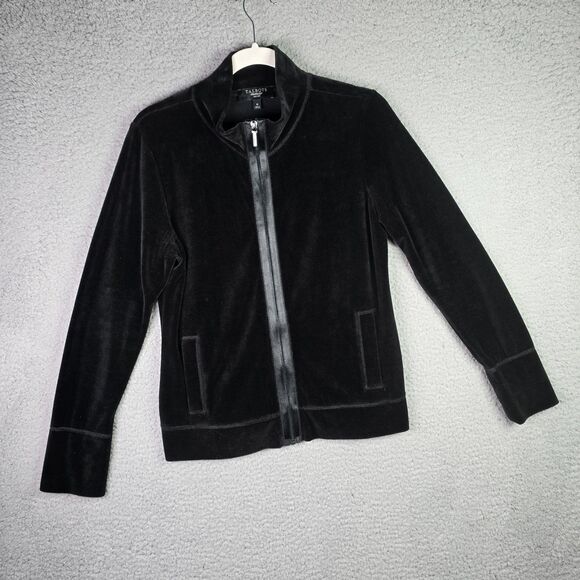 Talbots Petites Black Velvet Zip Jacket PM Stretch Machine Wash Classic Fit Soft - Picture 5 of 16